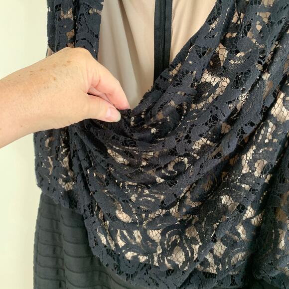 Adrianna Papell Plus Size 14W Drape Neck Banded Dress Black Lace Bodice Cocktail - Picture 5 of 12